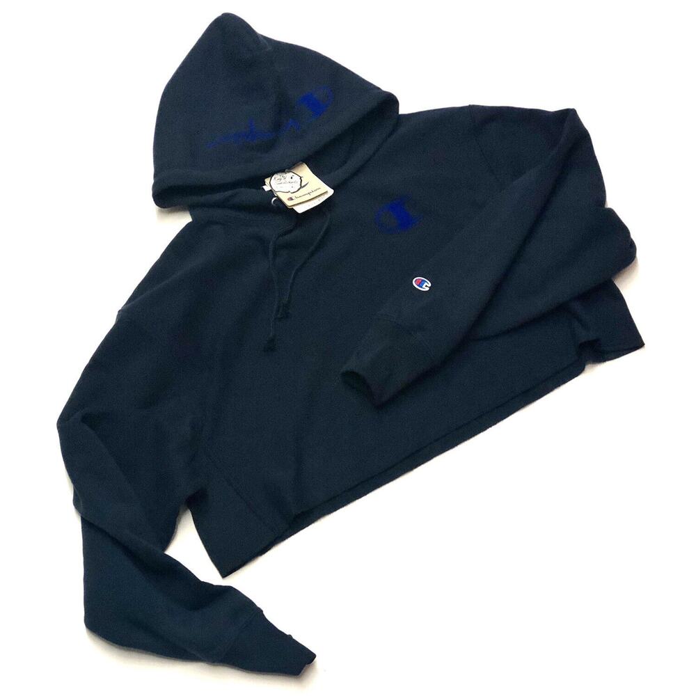 Champion Womens Reverse Weave Cropped Hoodie Sweatshirt SIZE XL Navy Cobalt